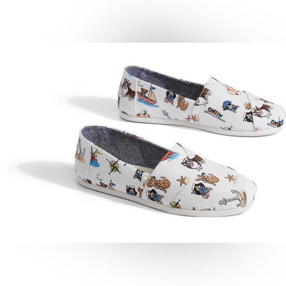 Toms Shoes - Toms Nautical Dogs Canvas Classic Slip On Shoes Women 6.5 White